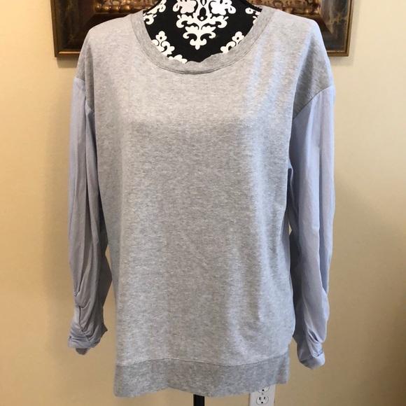 Trouve Mixed Fabric Sweatshirt front, Oxford striped back, shirred details - Picture 1 of 6